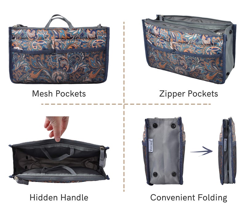Vercord Purse Organizer Insert for Handbags Bag Organizers Inside Tote Pocketbook Women Nurse Nylon 13 Pockets Splash Wave Medium - Image 3